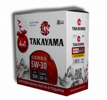 TAKAYAMA SAE 5W-30 ILSAC GF-5, API SN, 4L+1L, артикул Mobil 605138